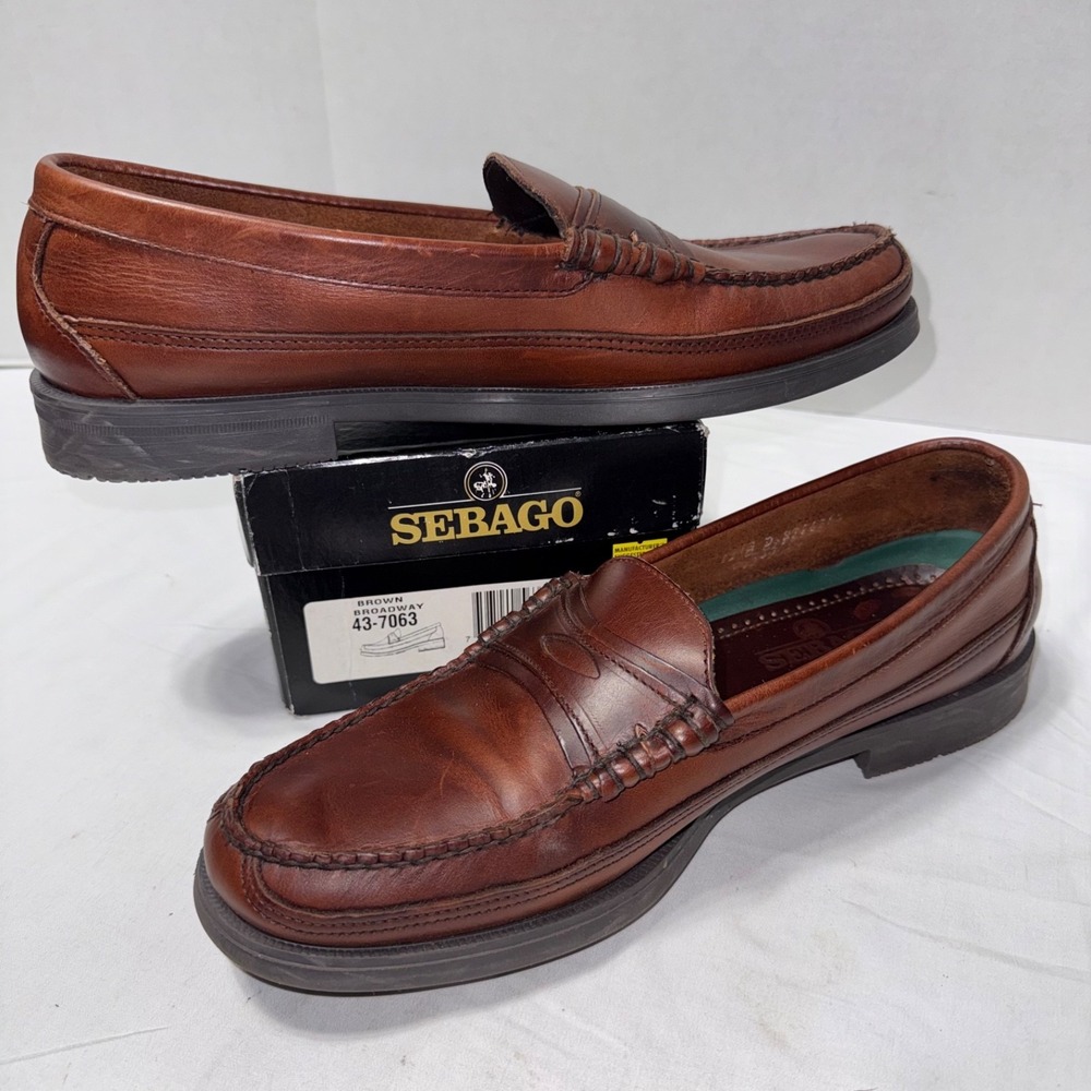 New Vintage Sebago Broadway Loafers Leather Shoes Brown Men's Size 13D USA Made